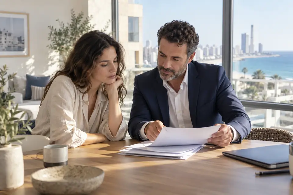 Acquéreur examinant les documents de son achat immobilier